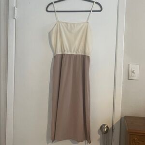 Cream and Tan Spaghetti Strap Dress